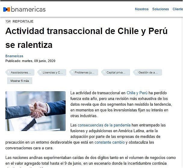 Actividad transaccional de Chile y Per se ralentiza